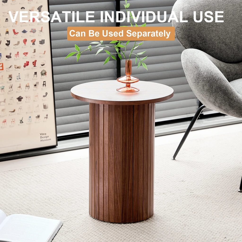 Lot de 2 Tables Basses Gigognes Rondes Style Nordique en Bois