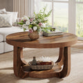 Tribesigns Table Basse Ronde à 2 Niveaux en Bois Vintage Marron 80cm