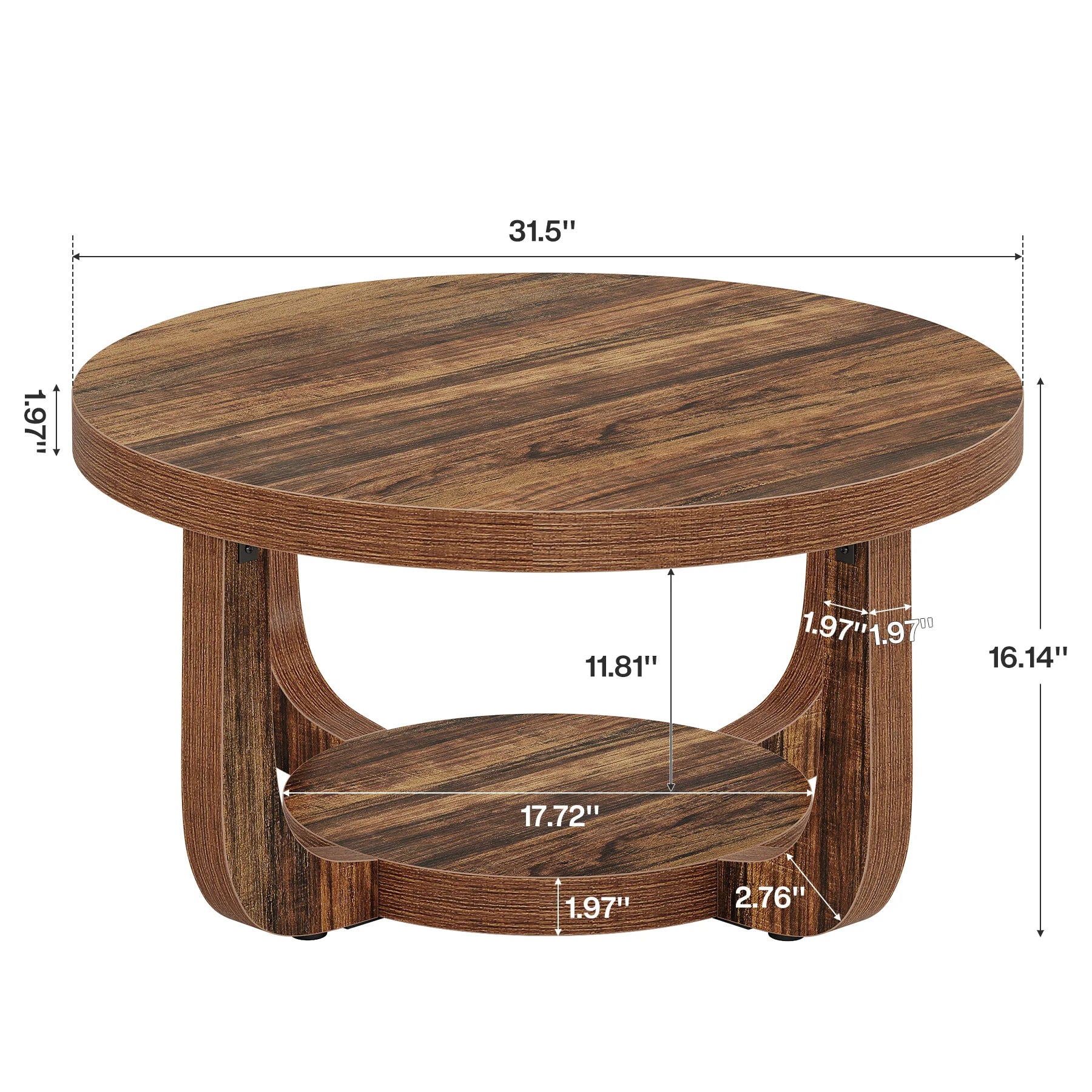 Tribesigns Table Basse Ronde à 2 Niveaux en Bois Vintage Marron 80cm