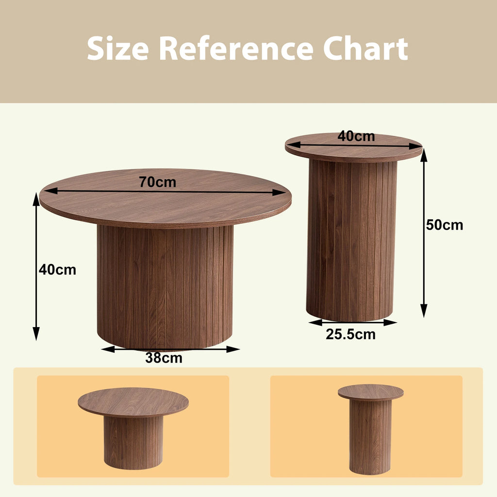 Lot de 2 Tables Basses Gigognes Rondes Style Nordique en Bois
