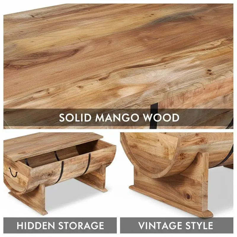 Table Basse en Bois de Manguier Massif Style Vintage 88x50x40 cm