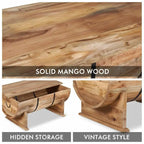 Table Basse en Bois de Manguier Massif Style Vintage 88x50x40 cm