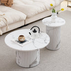 Lot de 2 Tables Basses Gigognes Rondes Style Nordique en Bois