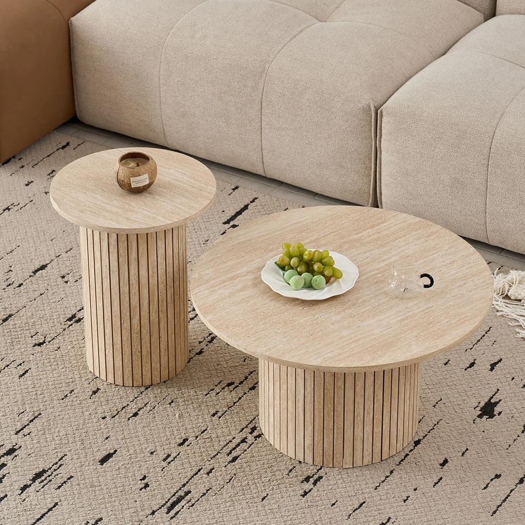 Lot de 2 Tables Basses Gigognes Rondes Style Nordique en Bois