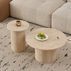 Lot de 2 Tables Basses Gigognes Rondes Style Nordique en Bois