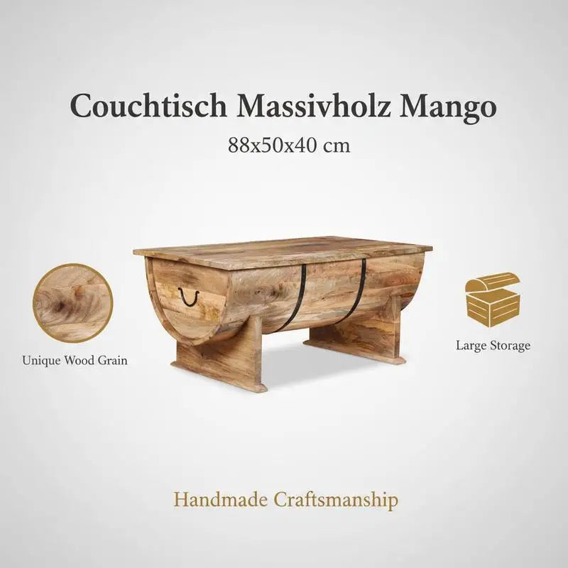 Table Basse en Bois de Manguier Massif Style Vintage 88x50x40 cm