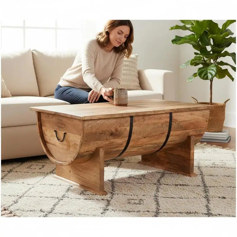 Table Basse en Bois de Manguier Massif Style Vintage 88x50x40 cm