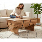 Table Basse en Bois de Manguier Massif Style Vintage 88x50x40 cm