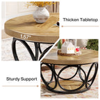 Tribesigns Table de Salon Ronde 80cm en Bois Style Ferme à 2 Niveaux